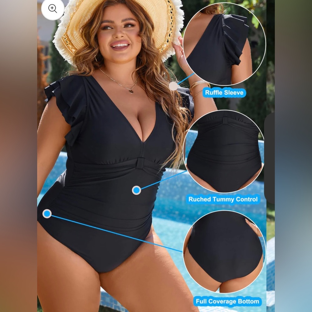 V Neck Ruffles One Piece Swimsuit - Picture 3 of 12